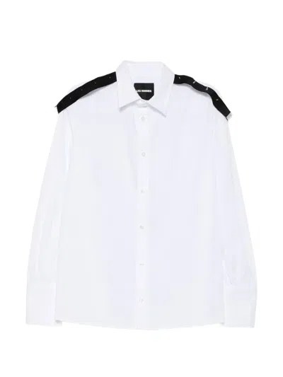 Les Hommes Stud-embellished Shoulder-strap Shirt In White