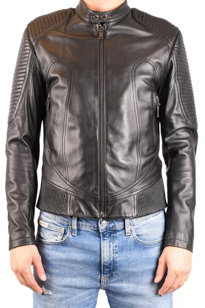 Les Hommes Urban Black Leather Jacket In Gray