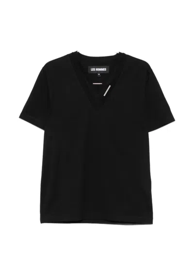 Les Hommes Urban Logo-plaque V-neck T-shirt In Black