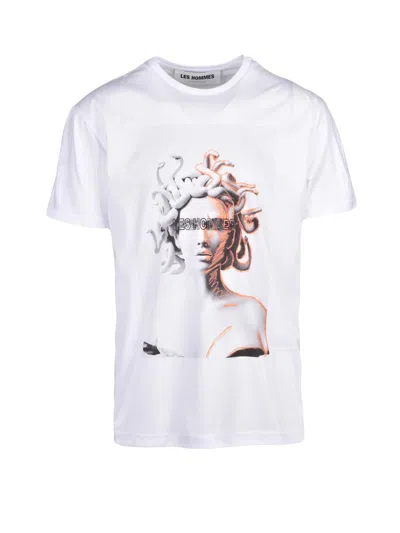 Les Hommes White Short-sleeve Graphic Print Cotton T-shirt