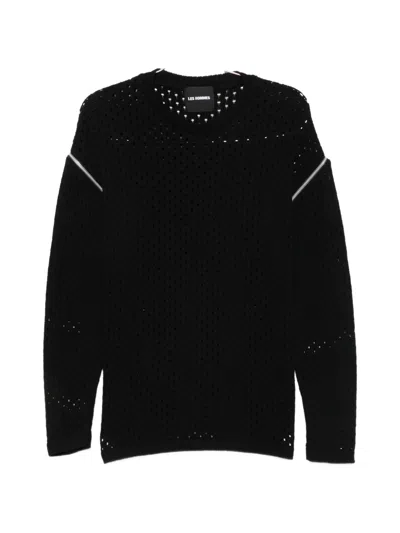 Les Hommes Zip-detail Open-knit Sweater In Black