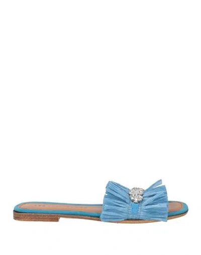 Les Italiennes Woman Sandals Sky Blue Size 10 Textile Fibers