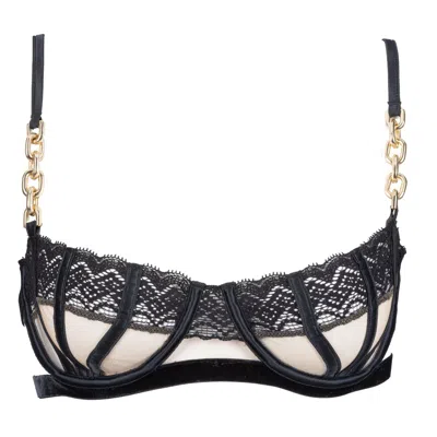 Les Jupons De Tess Women's Black / Neutrals Jewel Second Skin Mesh And Black Lace Balconette Bra Nude Black And Gold