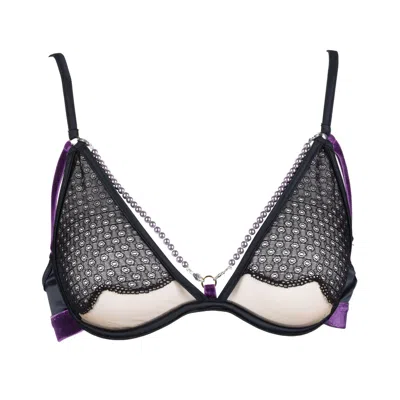 Les Jupons De Tess Women's Black / Purple Call Me Baby Crystal Pearls Triangle Bra In Multi