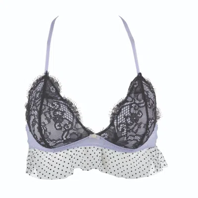 Les Jupons De Tess Women's Black / Purple / White Frou Frou Backless Triangle Bra In Black Lace, Parma Stretch Leather  In Multi
