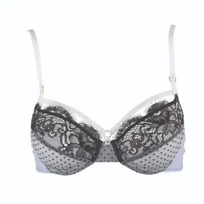 Les Jupons De Tess Women's Black / Purple / White Frou Frou Balconette Bra In Black Lace, Ivory Black Plumetis Tulle &  In Gray