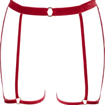 Les Jupons De Tess Women's Guilty Red Velvet Stripes Suspenders
