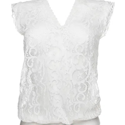 Les Jupons De Tess Women's White Salomé Ivory Lace V-neck Top With Ruffled Sleeves
