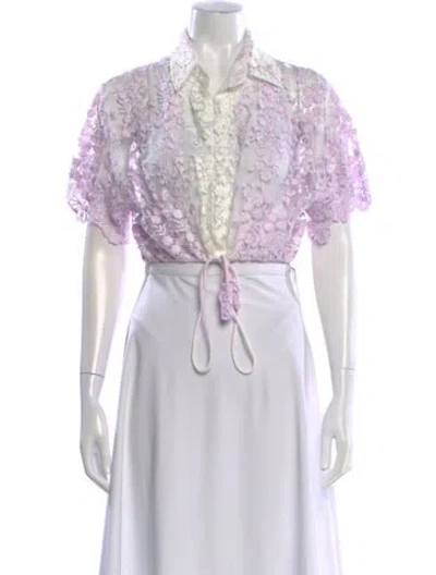 Pre-owned Les Neo Bourgeoises Floral Print Short Sleeve Blouse In White