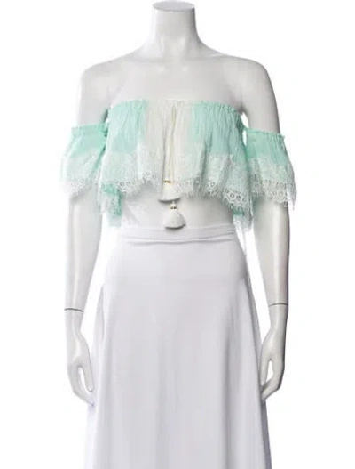 Pre-owned Les Neo Bourgeoises Off-the-shoulder Sleeveless Crop Top In Green