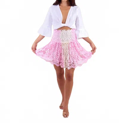 Les Neobourgeoises Lea Mini Skirt In Pink Lace In Multi
