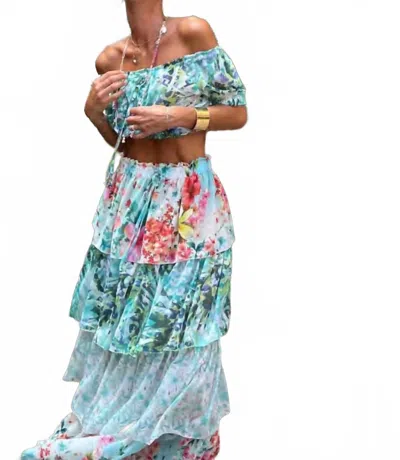 Les Neobourgeoises Neo Suzy Long Skirt In Cherry Blue In Multi