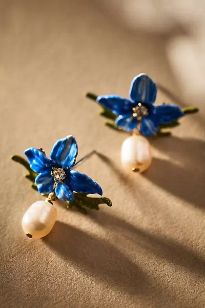 Les Nereides Les Néréides Thousand Pansies Violette And Baroque Pearl Earrings In Blue