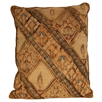 Pre-owned Les Ottomans 17th Century Ottoman Pillow Silk Embroidered Cushion Textile Islamic Art In Brown