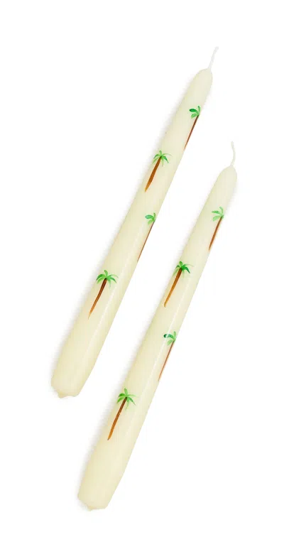 Les Ottomans 2 Palm Candlesticks Green/brown/white