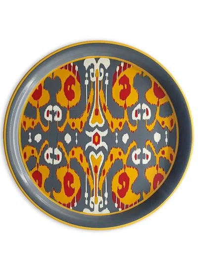 Les-ottomans Abstract-print Hand-painted Tray In Grey