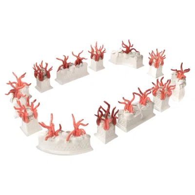 Pre-owned Les Ottomans An Italian Garden Hand-made Ceramic Candlestick Holder Centerpiece - Red