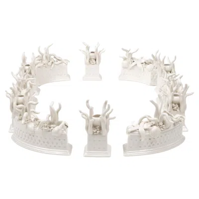 Pre-owned Les Ottomans An Italian Garden Hand-made Ceramic Candlestick Holder Centerpiece In Sand