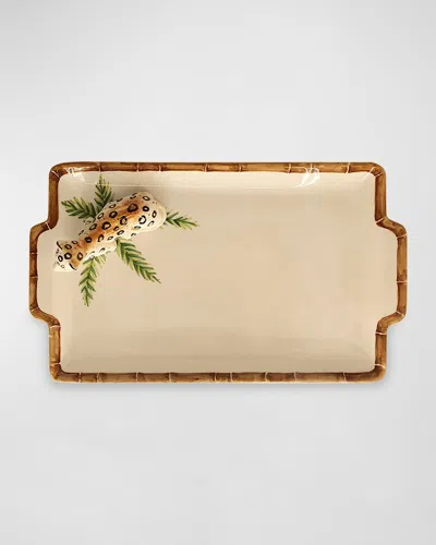 Les Ottomans Bamboo & Leopard Tray In Brown