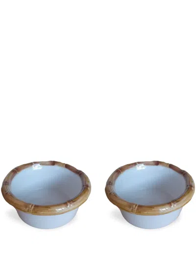 Les-ottomans Bamboo Ceramic Starter Bowls (set Of Two) In White