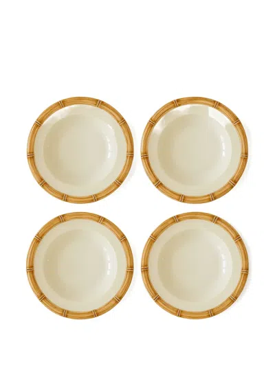 Les-ottomans Bamboo Hand-painted Ceramic Plates (four-piece Set) In Yellow