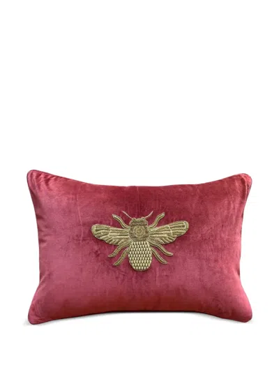 Les-ottomans Bee-embroidered Cushion In Pink