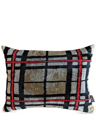Les-ottomans Check-pattern Velvet-finish Cushion In Neutrals