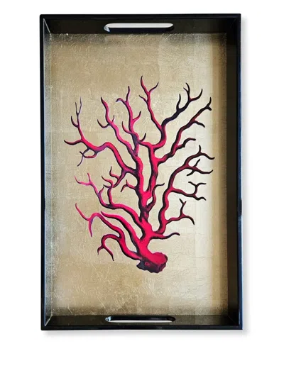 Les-ottomans Coral-print Decorative Tray (44cm X 25cm) In Multi
