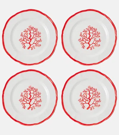 Les-ottomans Coral Set Of 4 Ceramic Dinner Plates