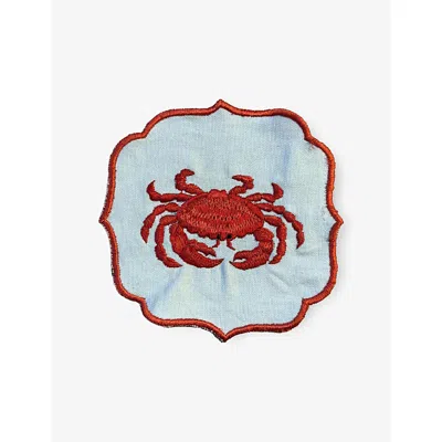 Les Ottomans Crab-embroidered Cotton Cocktail Napkins Set Of Two 15cm In Blue
