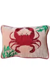 Les-ottomans Pink Crab Embroidered Linen Cushion In Pink