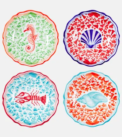 Les-ottomans Dots Set Of 4 Ceramic Dinner Plates