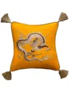 Les-ottomans Dragon Embroidered Cushion (50cm X 50cm) In Gelb