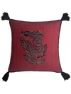 Les-ottomans Dragon Embroidered Cushion (50cm X 50cm) In Rot