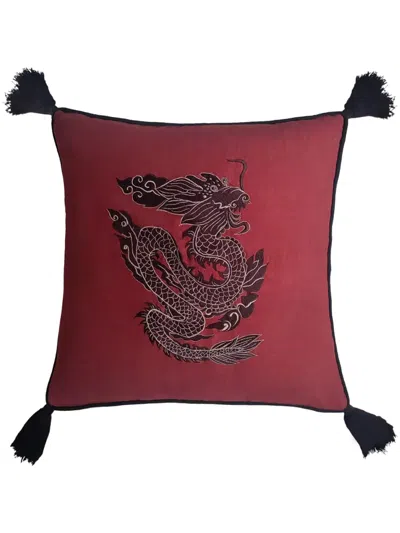 Les-ottomans Dragon Embroidered Cushion (50cm X 50cm) In Rot