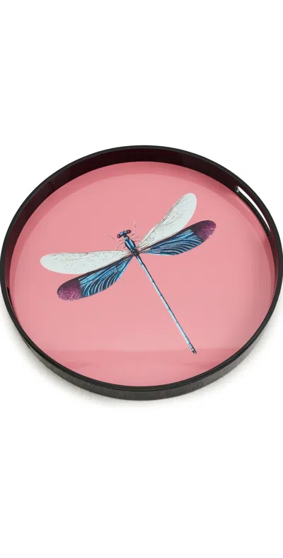 Les Ottomans Dragonfly Lacquered Tray Pink/light Blue