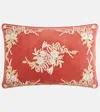 Les-ottomans Embroidered Cotton Velvet Cushion In Red