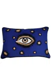 Les-ottomans Cotton Eye-embroidered Cushion In Blue