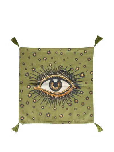 Les-ottomans Eye-print Tassel-detail Cushion Cover In Green