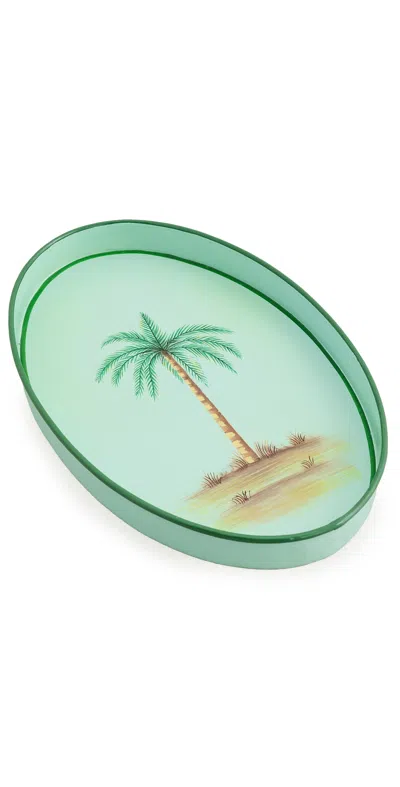 Les Ottomans Fauna Hand Painted Iron Tray Light Green/brown In Gray