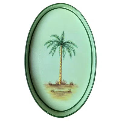 Pre-owned Les Ottomans Fauna Handpainted Iron Tray #3 In Green