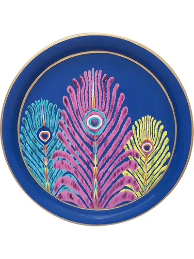 Les-ottomans Feather-print Circular Tray In Purple