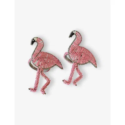 Les Ottomans Flamingo Bead-embellished Napkin Rings Set Of Two
