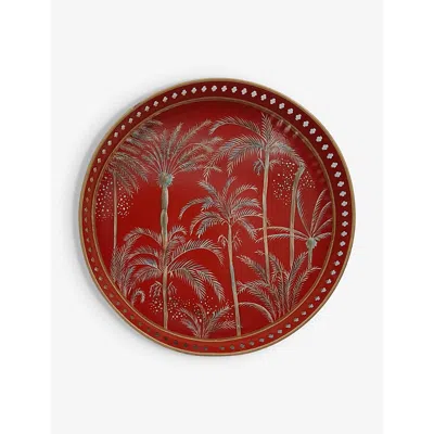 Les Ottomans Flora Hand-painted Iron Tray 28cm In Red