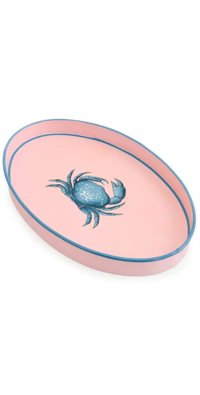 Les Ottomans Flora Hand Painted Iron Tray Pink/light Blue In Multi
