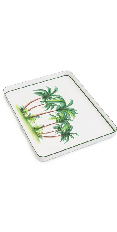 Les Ottomans Flora Hand Painted Iron Tray White/green/brown