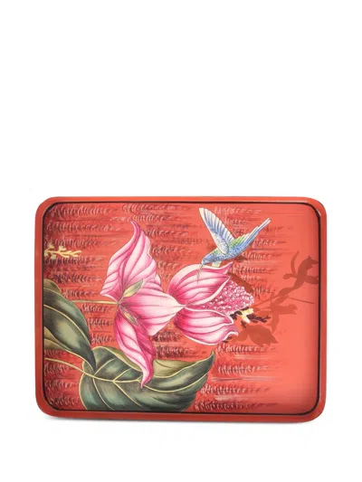 Les-ottomans Floral Bird Print Tray In Red