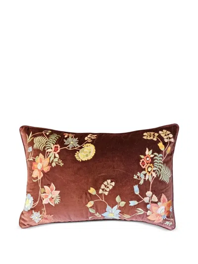 Les-ottomans Floral-embroidered Cushion In Brown