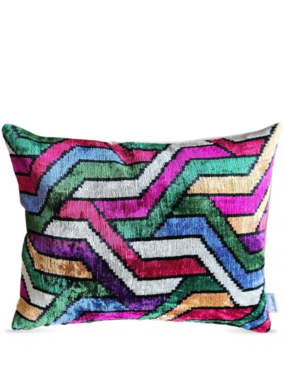 LES-OTTOMANS GEOMETRIC-PATTERN PRINT VELVET CUSHION