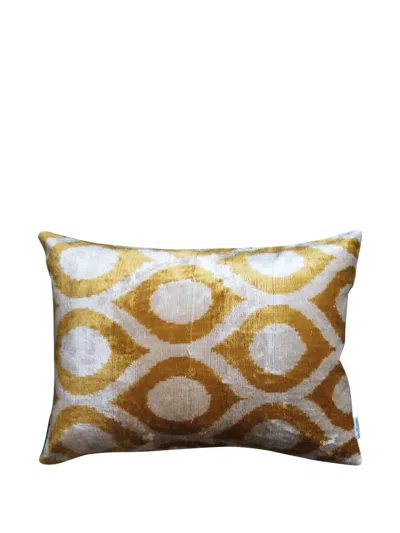 Les-ottomans Geometric-pattern Silk Cushion (40cm X 50cm) In Brown
